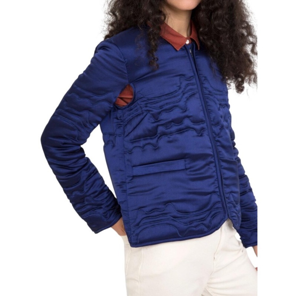 Rachel Comey Bedroom Jacket Navy Wavy Quilted Puffer Size 6 $733